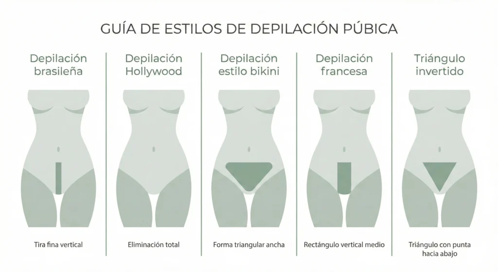 infografía con los estilos de depilación del pubis